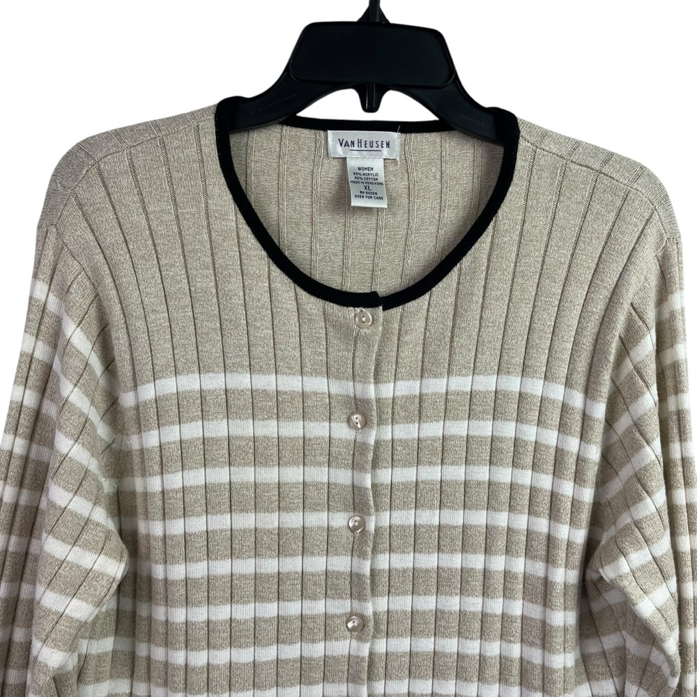 Van Heusen Knit Cardigan Tank Top Set Beige Stripe 2 Piece XL - Picture 4 of 15